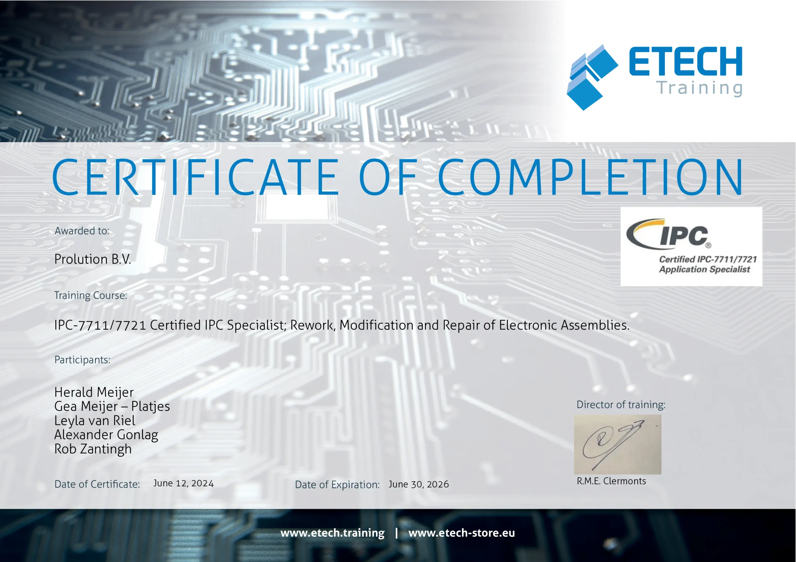 Certificaat IPC Prolution Hoogeveen